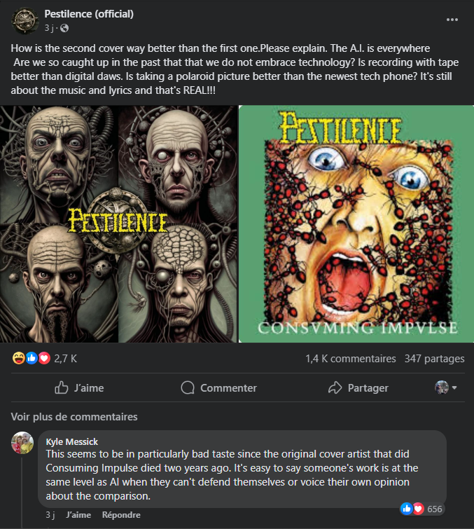 Facebook Pestilence - réaction 1 pochette IA
