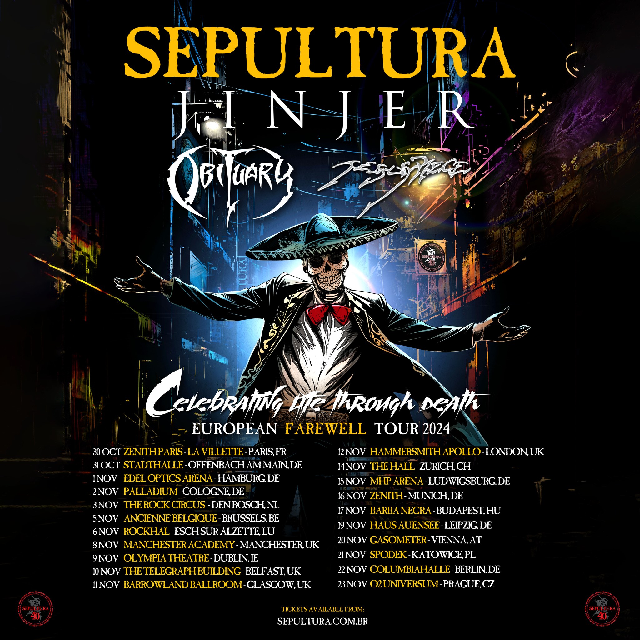 tournée adieu sepultura jinjer obituary jesus piece 2024 europe